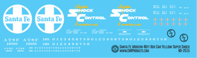 HO Scale - Santa Fe 40ft Modern Yellow Super Shock Box Car Decal Set