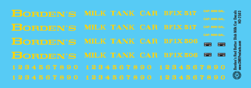 HO Scale - Bordens Red Butter Dish Milk Car Decals