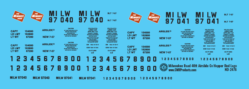 N Scale - Milwaukee Road 40ft Airslide Red Logo Decals