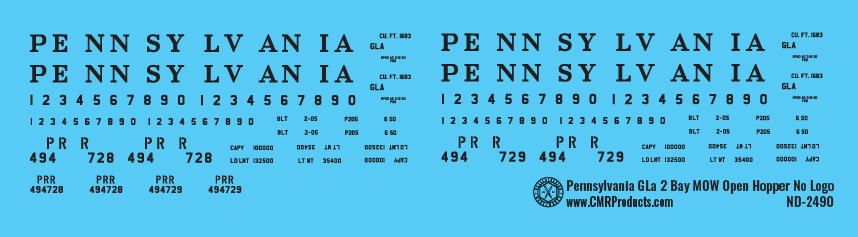 Pennsylvania GLa 2 Bay MOW No Logo Open Hopper Decals