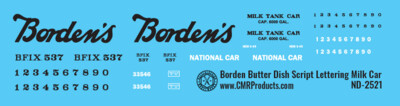 N Scale - Borden Butter Dish Milk Car Script Lettering Decals