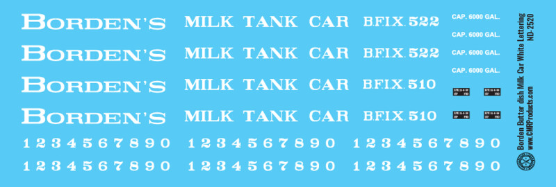 HO Scale - Borden Butter Dish Milk Car White Lettering Decals