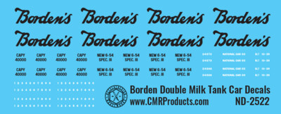 N Scale - Borden Milk Car Double Tank Decals