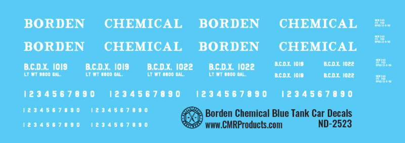 Borden Chemical Blue Tank Car Decals