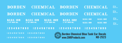 N Scale - Borden Chemical Blue Tank Car Decals