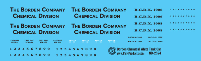 Borden Chemical White Tank Car Decals
