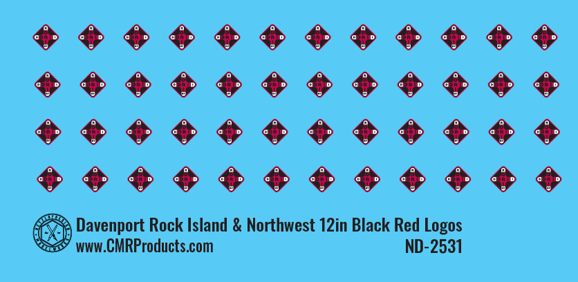 N Scale - Davenport Rock Island &amp; Northwest 12in Black Red Logo Decals