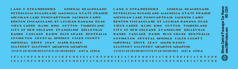 Illinois Central Passenger Car Name Decals