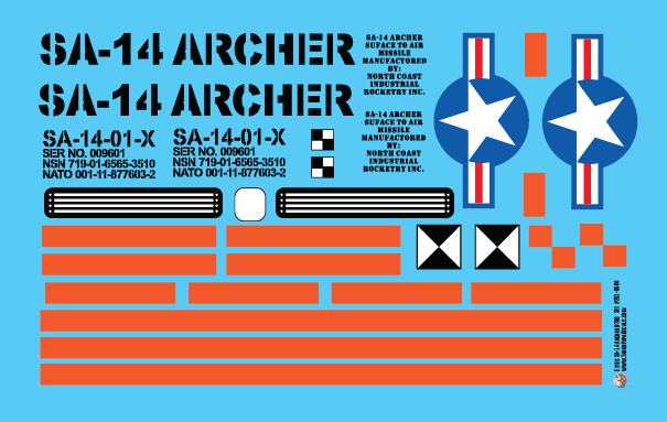 Estes/NCR SA-14 Archer Decal Sheet (BT60)