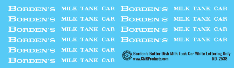 Borden Butter Dish Milk Car White Lettering Only Decals