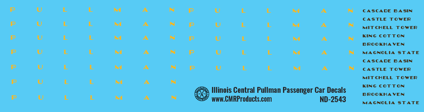 N Scale - Illinois Central Pullman Passenger Car Decals