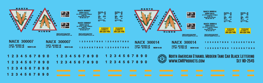 N Scale - North American Ethanol Modern Tank Car Black Lettering Decals