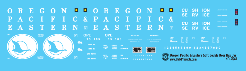 N Scale - Oregon Pacific &amp; Eastern 50ft Double Door Box Car Decals