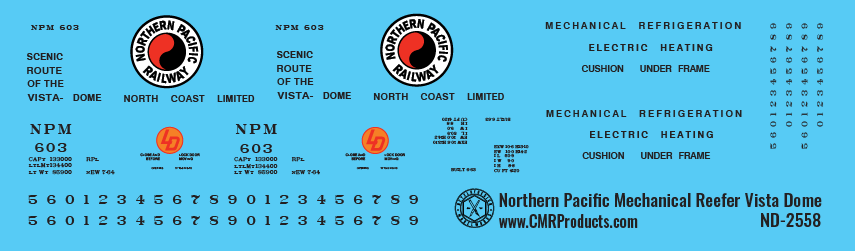 HO Scale - Northern Pacific Vista Dome Mechanical Reefer Decals