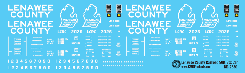 N Scale - Lenawee County Railroad 50ft Box Car Decals
