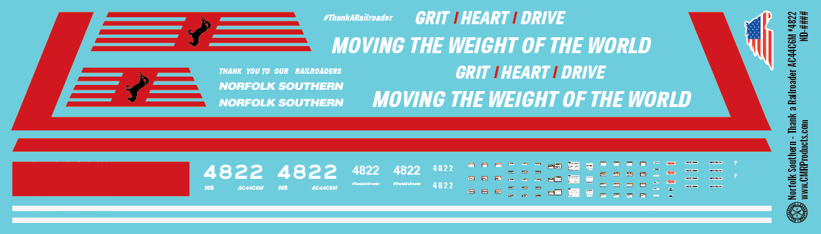 N Scale - Norfolk Southern AC44C6M Thank A Railroader 4822 Decals
