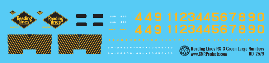 N Scale - Reading Lines RS3 Green Large Numbers Locomotive Decals
