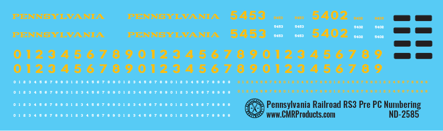 Pennsylvania Railroad RS3 Pre PC Numbering Decals
