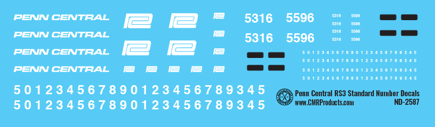 N Scale - Penn Central RS3 Standard Numbers Decals