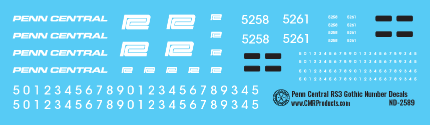 Penn Central RS3 Gothic Numbers Decals