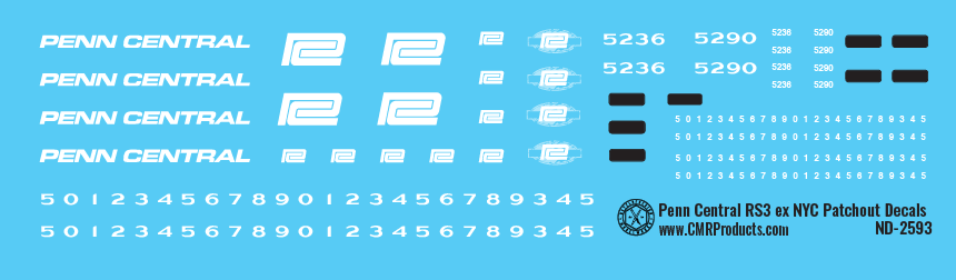 N Scale - Penn Central RS3 ex NYC Patchout Locomotive Decals