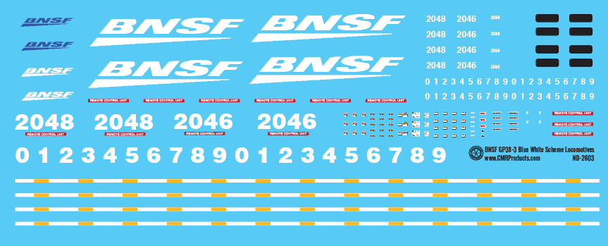 N Scale - BNSF GP38-3 Blue White Locomotive Decals