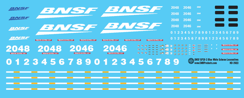 HO Scale - BNSF GP38-3 Blue White Locomotive Decals