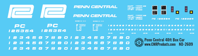 N Scale - Penn Central 40ft Box Car Decals