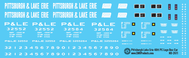 Pittsburgh Lake Erie PC Logo 40ft Box Car Decals