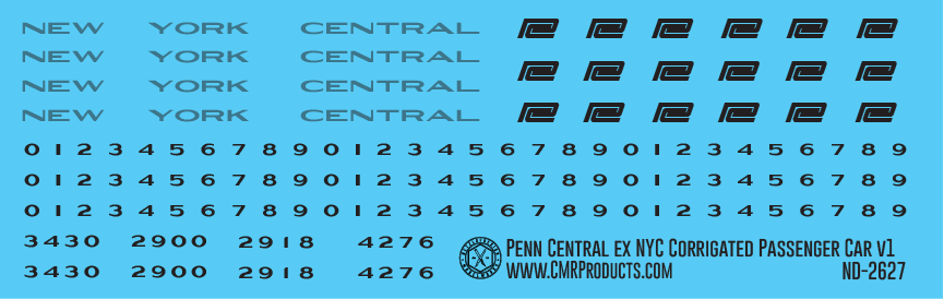 N Scale - Penn Central ex NYC Corrugated Passenger Cars Decals