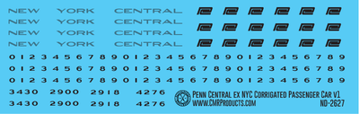 HO Scale - Penn Central ex NYC Corrugated Passenger Cars Decals