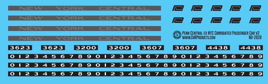 HO Scale - Penn Central ex NYC Corrugated Passenger Cars Decals v2