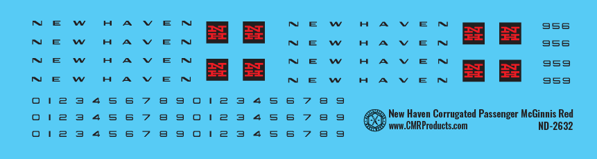 HO Scale - New Haven Corrugated Passenger Car McGinnis Red Scheme Decals