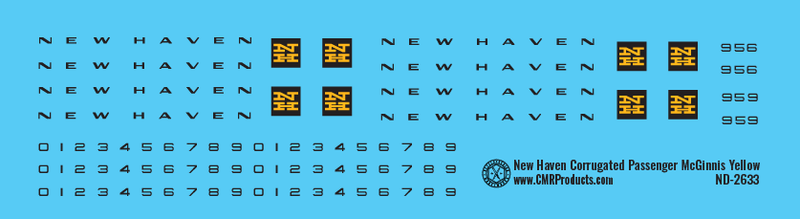 New Haven Corrugated Passenger Car McGinnis Yellow Scheme Decals