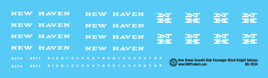 N Scale - New Haven Smooth Side Passenger Car Black Knight Scheme Decals