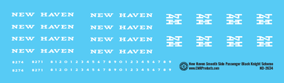 HO Scale - New Haven Smooth Side Passenger Car Black Knight Scheme Decals