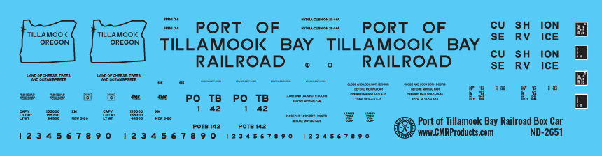 Port of Tillamook Bay Railroad Double Door Box Car Decals