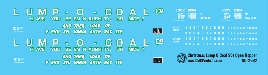 N Scale - Christmas Lump O Coal Open Hopper Decals