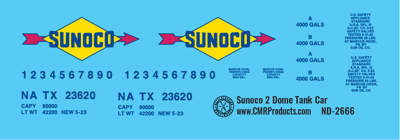 Sunoco 2 Dome Tank Car Decals