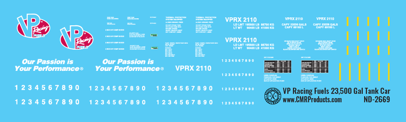 VP Racing Fuels 23500 Gal Tank Car Decals