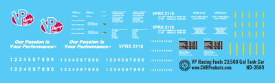 N Scale - VP Racing Fuels 23500 Gal Tank Car Decals