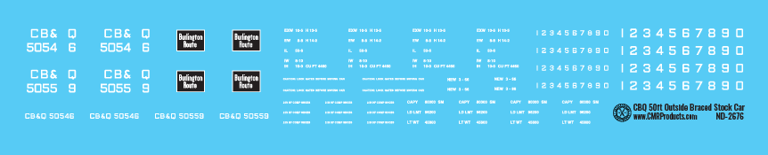N Scale - Chicago Burlington Quincy 50ft Outside Braced Stock Car Decals