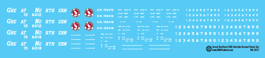HO Scale - Great Northern 50ft Outside Braced Stock Car Decals
