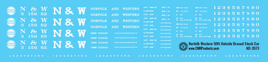 N Scale - Norfolk Western 50ft Outside Braced Stock Car Decals