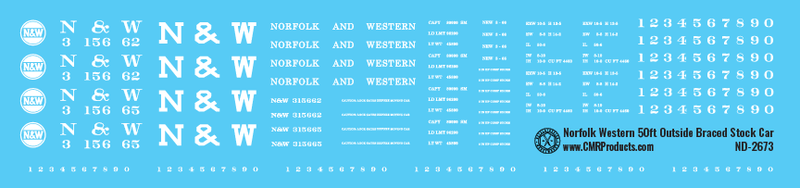 Norfolk Western 50ft Outside Braced Stock Car Decals