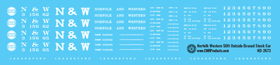 N Scale - Norfolk Western 50ft Outside Braced Stock Car Decals