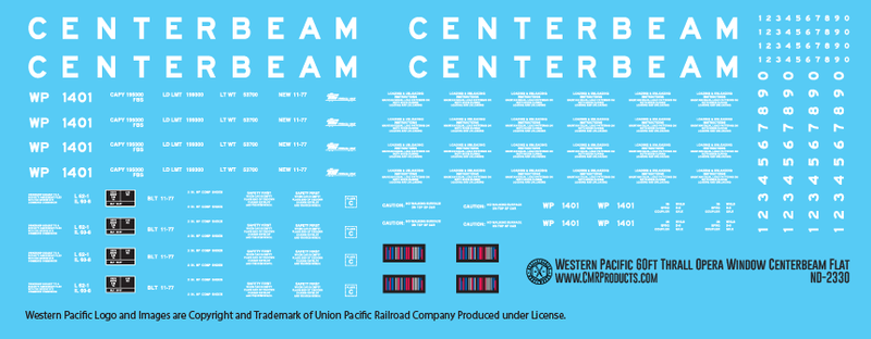 Western Pacific 60ft Thrall Opera Window Centerbeam Decals