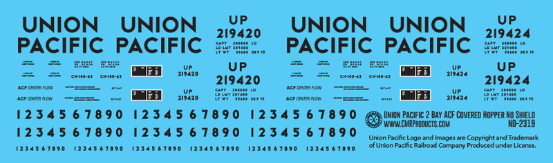 Union Pacific no Shield 2 Bay ACF Covered Hopper Decals