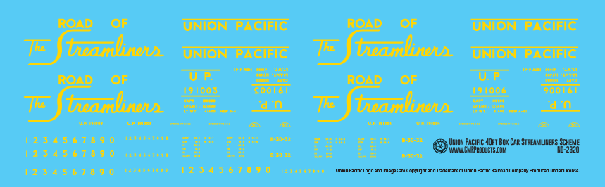 N Scale - Union Pacific Streamliners Scheme 40ft Box Car Decals