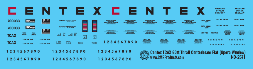 N Scale - Centex TCAX 60ft Thrall Opera Window Centerbeam Decals